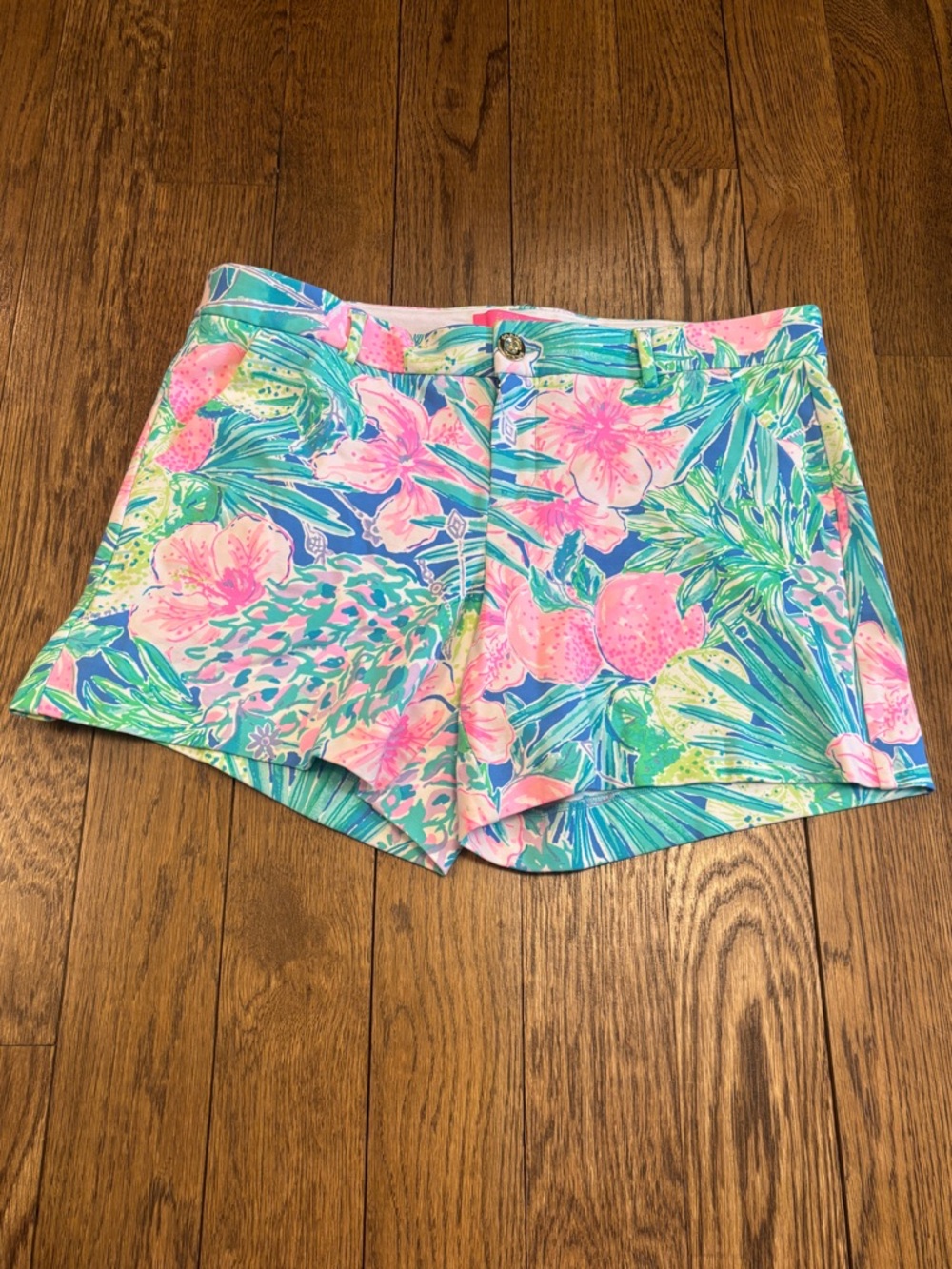 Lilly Pulitzer Pink & Teal Tropical Floral Callahan knit shorts